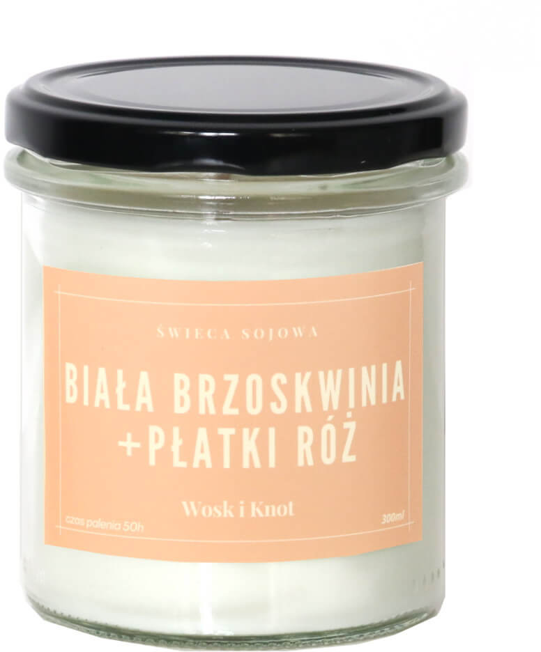 Cup&You Cup and You Świeca sojowa  BIAŁA BRZOSKWINIA + PŁATKI RÓŻ - aromatyczna ręcznie robiona naturalna świeca zapachowa w słoiczku 300ml