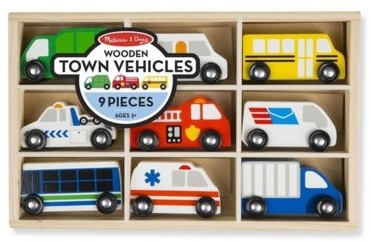 Melissa & Doug Zestaw drewnianych samochodów miejskich 9 sztuk