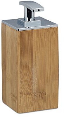 Relaxdays dozownik mydła z bambusa, prostokątny, wys. x szer. x gł.: 17 x 7 x 7 cm, wielokrotnego napełniania, dozownik na mydło, 225 ML, drewno, naturalny 10020546
