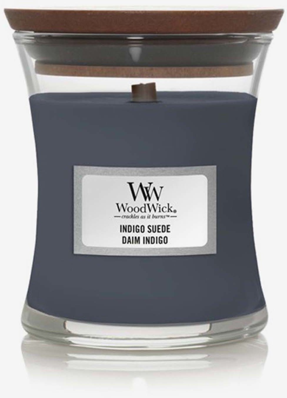 WoodWick niebieski zapachowa świeczka Indigo Suede mały wazon 38278