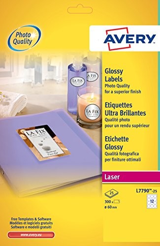 Avery dennison etykiet, okrągły, błyszczący, biały, 25 sztuki L7790-25