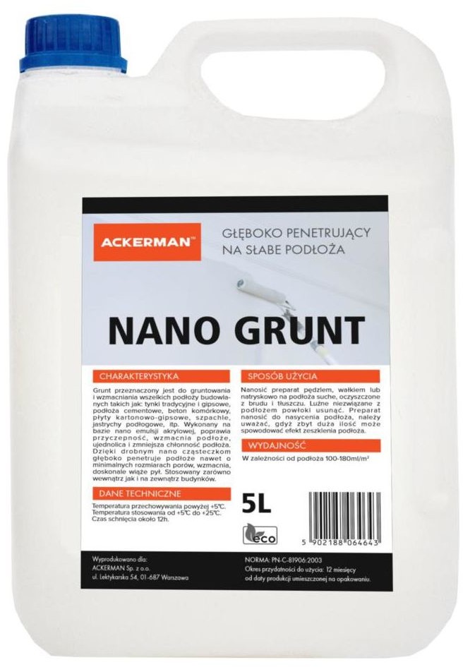 ACKERMAN Grunt głęboko penetrujący na słabe podłoża nanocząsteczki 5 litrów Ackerman