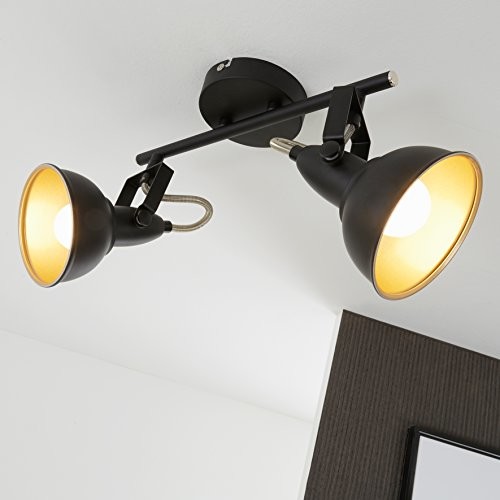 Briloner Leuchten 2049  025 A + + to E, lampa sufitowa z 2 obrotowe punkty i obrotu w stylu retro/vintage design, 40 W, metalowy, E14, czarno-złota, 30.4 x 10 x 18.1 cm 2049-025