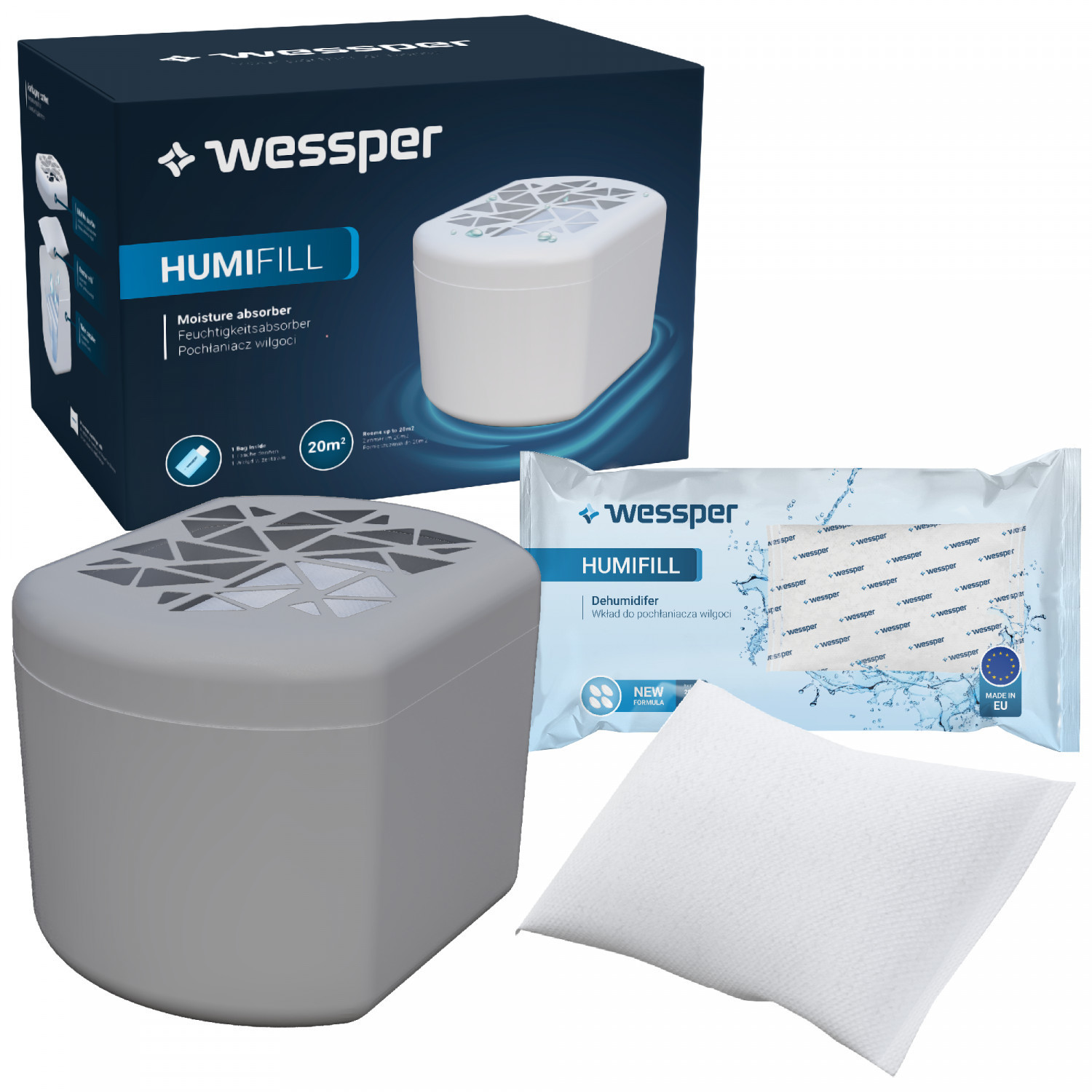 Wessper Pochłaniacz wilgoci Wessper HumiFill z wkładem 250g - Szary