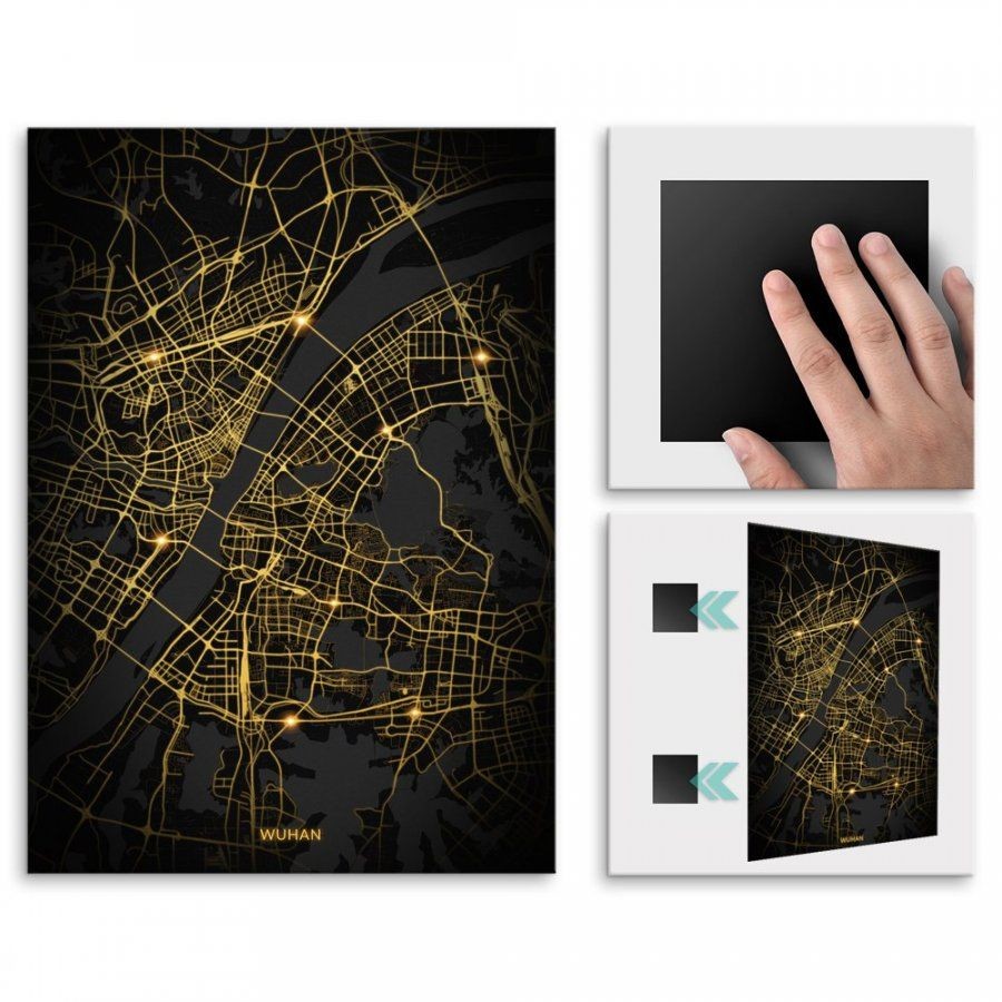 Pix4home Plakat metalowy Mapa City Lights Wuhan M POS-M-03538