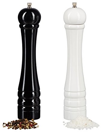 Relaxdays młynek do przypraw z drewna,-częściowy zestaw, ceramicznym mechanizmem mielącym, ręcznie, duży, wys. x szer. x głęb.: 30 x 6 x 6 cm, klasyczny, czarno-biały 10023302
