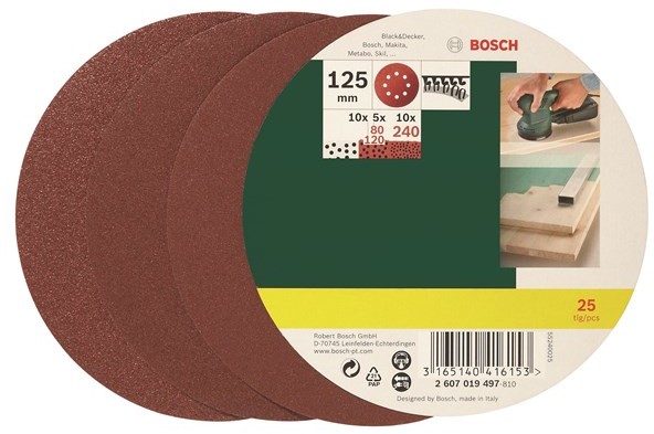 Bosch Zestaw 25 Tarcz szlifierskich - 5x80K, 10x120K, 10x240K - 125 mm 260701949