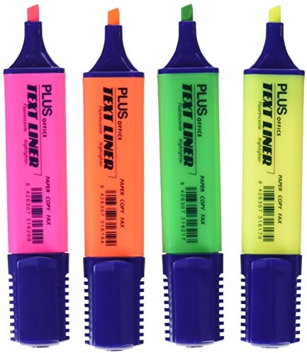 Office Plus Plus Office tekstu Liner-feutre zestaw 4-częściowy kolor: żółty różowy neonowy zielony i pomarańczowy 4HI-700C