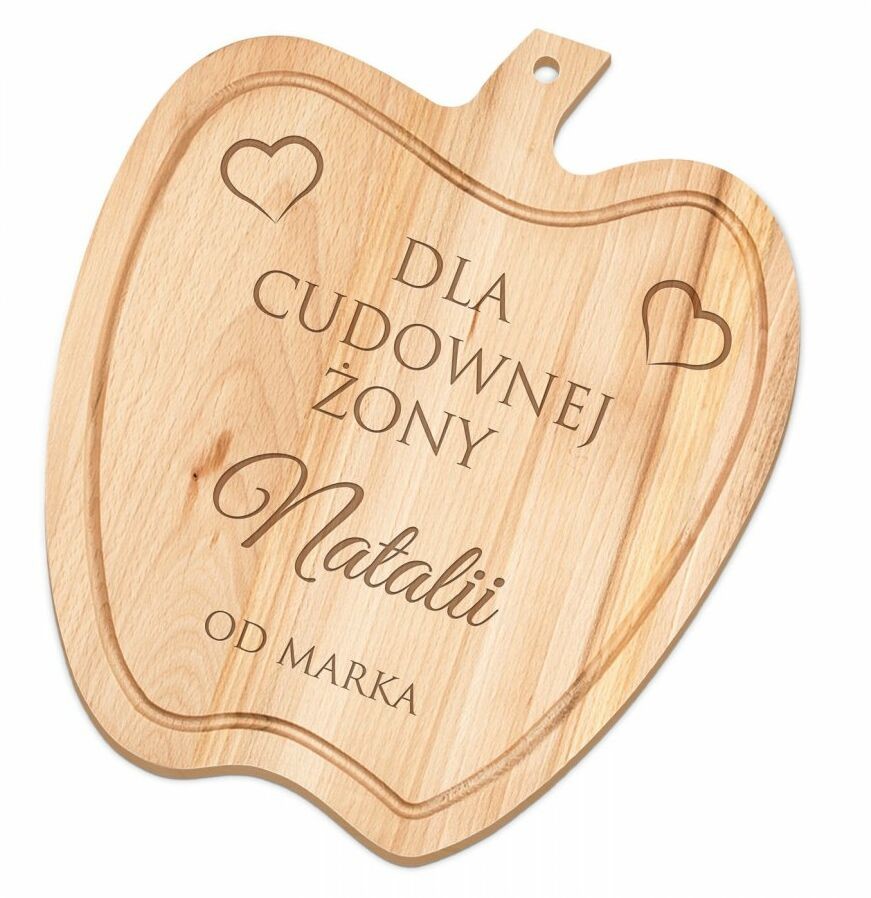 Murrano Deska drewniana do krojenia jabłko z grawerem dla żony na imieniny w DSK-JAB-038
