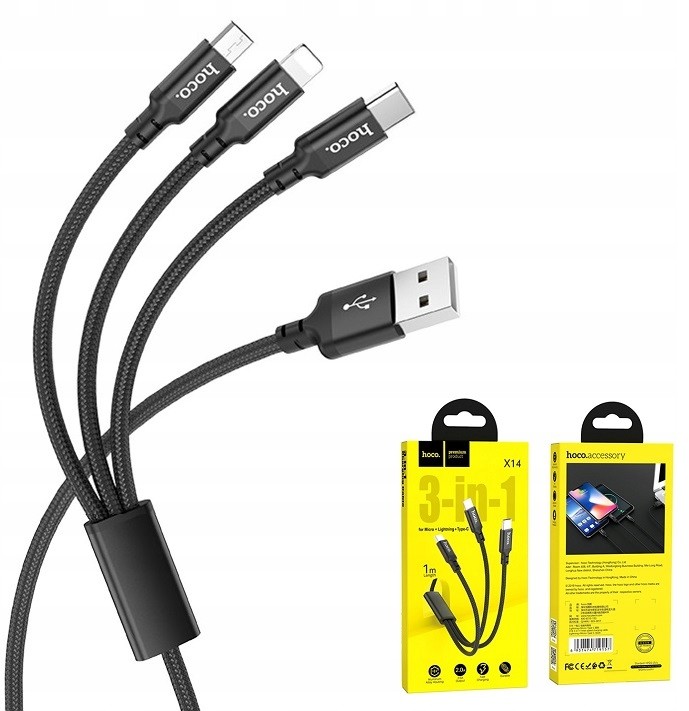 Фото - Кабель Hoco kabel USB 3w1 do iPhone Lightning 8-pin + Micro + Typ C X14 TIMES cza 