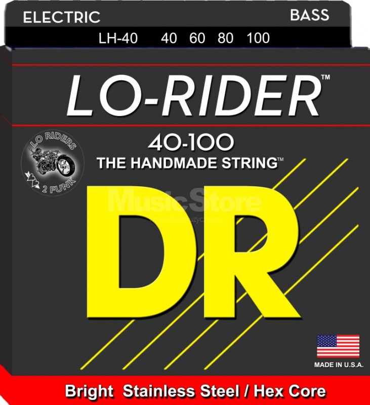 DR Strings lo-rider - lh-40 - Bass String Set, 4-String, Light, .040-.100