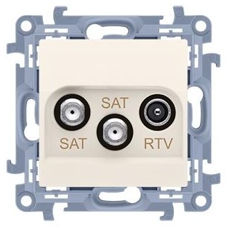 Kontakt Simon Kontakt_Simon Gniazdo antenowe satelitarne podwójne SAT-SAT-RTV (moduł). Tłum SAT 1-0.5 dB. SAT 2-1.5 dB. RTV-0.5 dB krem CASK2.01/41