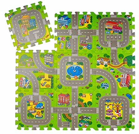 Relaxdays Relaxdays Puzzle mata uliczna, 9-częściowa mata do zabawy dla dzieci i niemowląt, nie zawiera substancji szkodliwych, pianka EVA, 90 x 90 cm, kolorowa 10031431