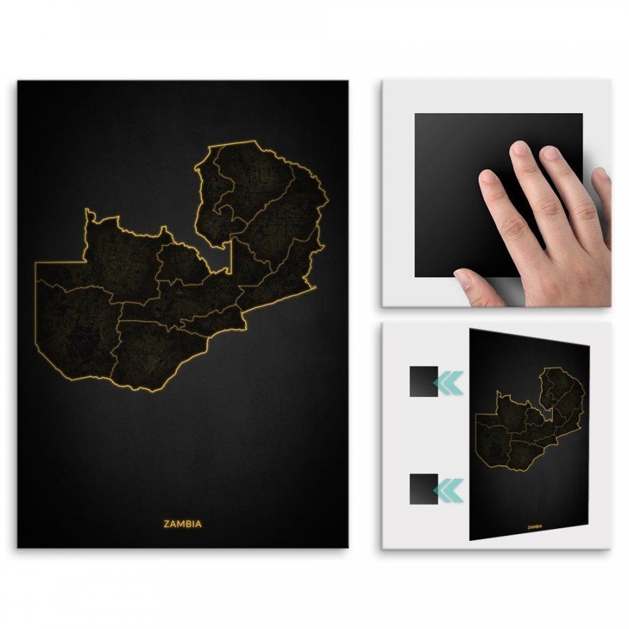 Pix4home Plakat metalowy Mapa City Lights Zambia L POS-L-04298