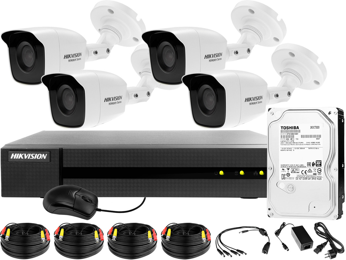 HIKVISION Hiwatch HWK-T4144BH-MM zestaw Hiwatch Turbo HD AHD CVI HWD-6104MH-G2 4 x HWT-B140-M 1TB Akcesoria