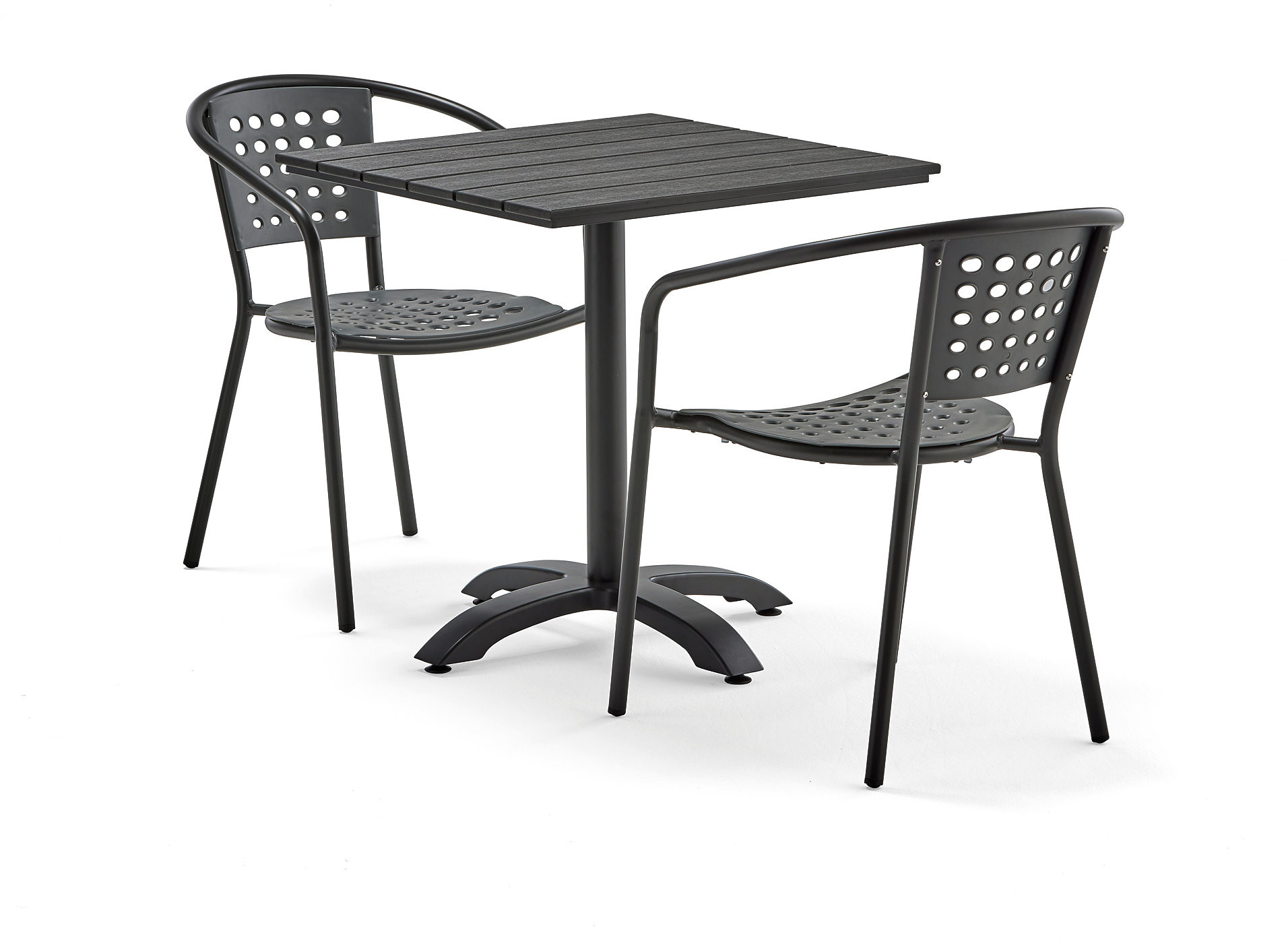 AJ Produkty Zestaw mebli zewnętrznych PIAZZA + CAPRI, 1 kwadratowy stół + 2 szare krzesła