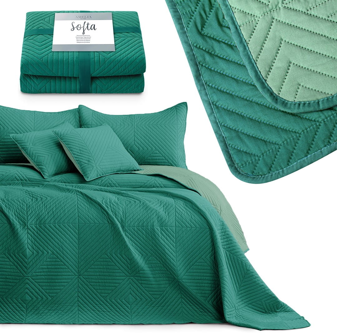 Amelia Home Narzuta na łóżko pikowana 170x210 Softa dwustronna ciemny/jasny zielony AH/SOFT/GRJG/1721