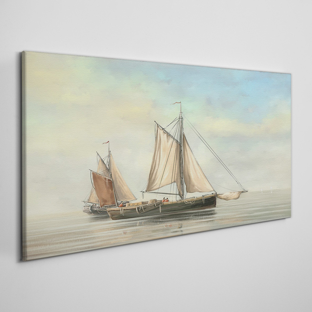 PL Coloray Obraz na Płótnie malarstwo morze statki rybak 100x50cm