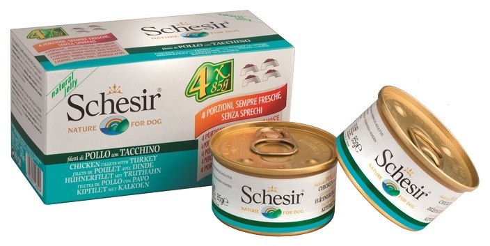 Schesir Dog Kurczak z szynką 48x85g