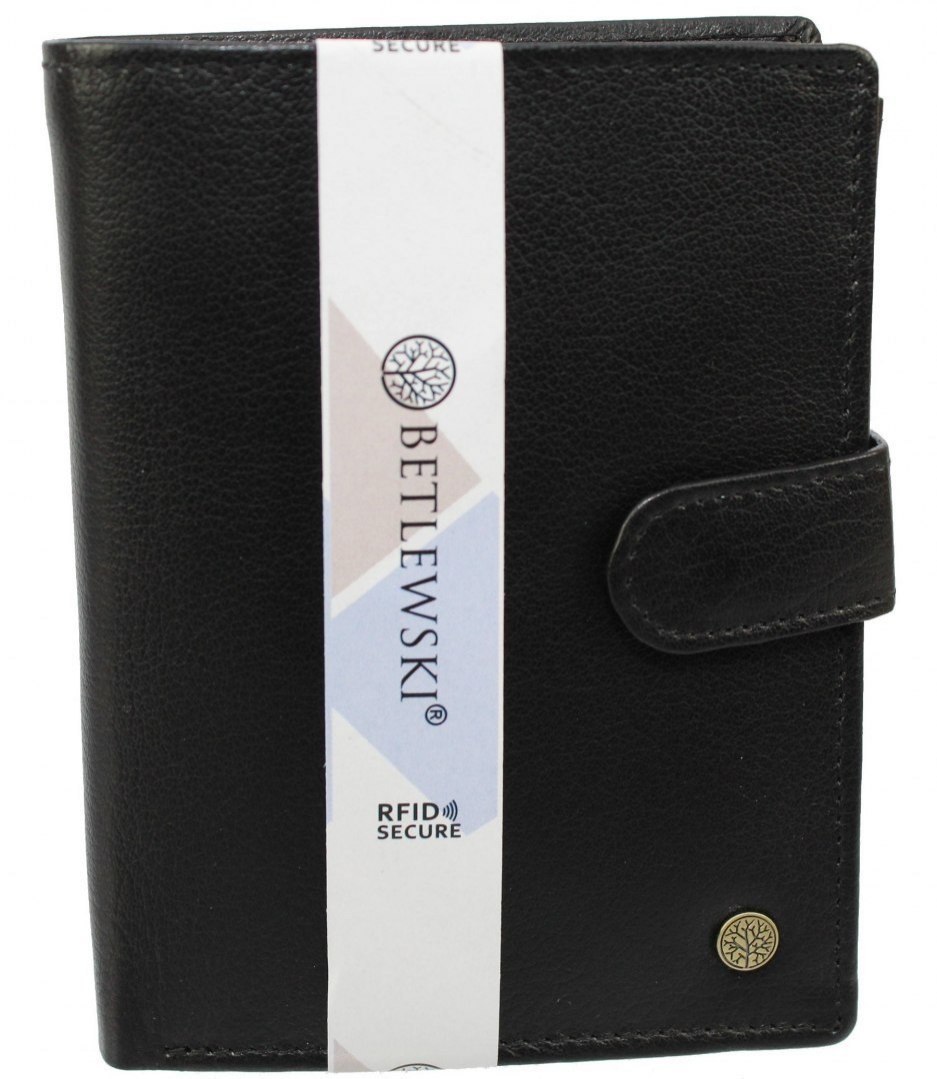 BETLEWSKI (PL) Portfel Męski Skórzany BETLEWSKI (PL) Skóra Licowa Pionowy Z Zapięciem Wewnątrz Dwa Skrzydełka BPM-BH-993