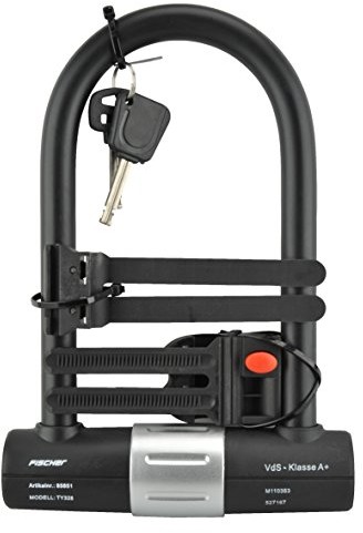 Fischer Safe zamek rowerowy typu U-lock, certyfikat VDS, długość 19 cm, średnica 16 mm, czarny 85851