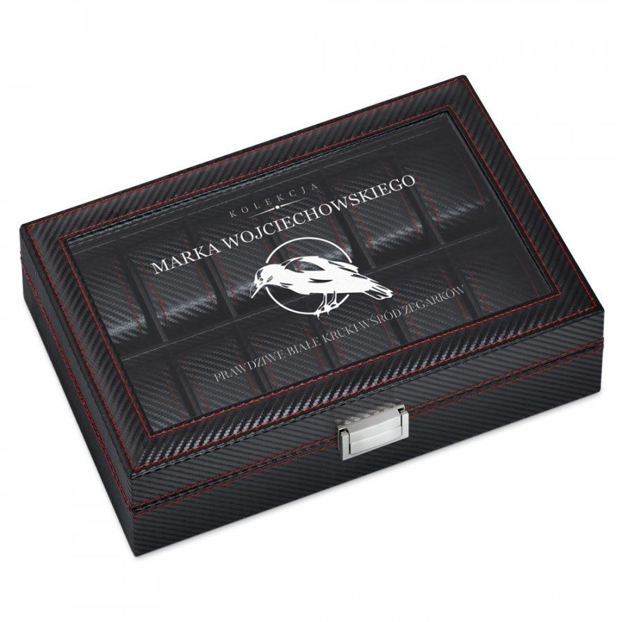 Murrano Karbonowa Szkatułka Kuferek na Zegarki GRAWER Biały Kruk SZKT-ZG-KB-001