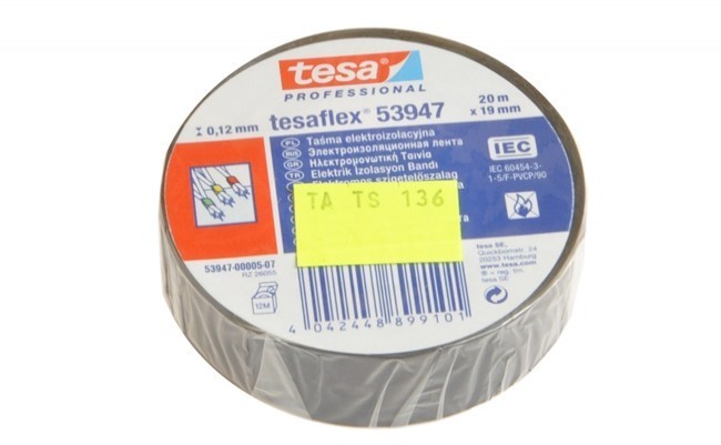 Tesa Taśma elektroizolacyjna 5000V PVC czarna, długość 20 m, szerokość 19 mm (53988-00006-00)
