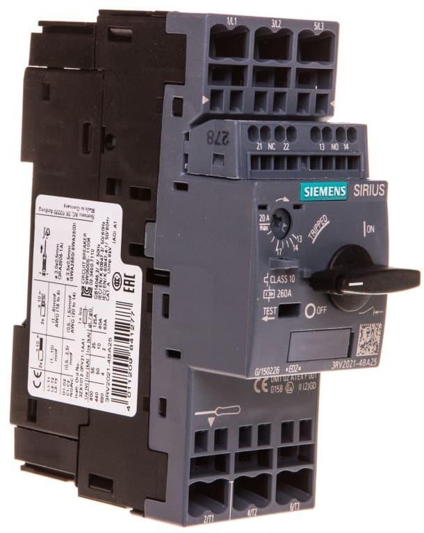 Siemens Wyłącznik silnikowy 3P 7,5kW 13-20A 1Z 1R S0 zaciski sprężynowe 3RV2021-4BA25 3RV2021-4BA25