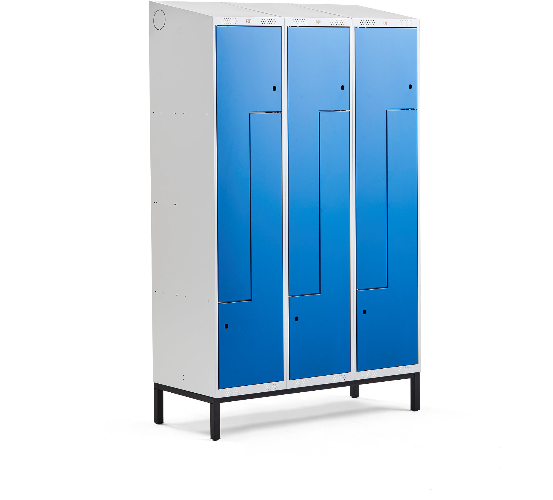AJ Produkty Szafka ubraniowa typu Z, CLASSIC, na nóżkach, 3 moduły, 6 drzwi, 2100x1200x550 mm, niebieski