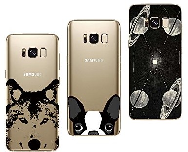 Samsung NOVAGO Novago etui ochronne do Galaxy S8 Plus, miękkie, przezroczyste i wytrzymałe, z nadrukiem wysokiej jakości, wielokolorowe, 3 sztuki S8PlusLoupDogEspaceNoir