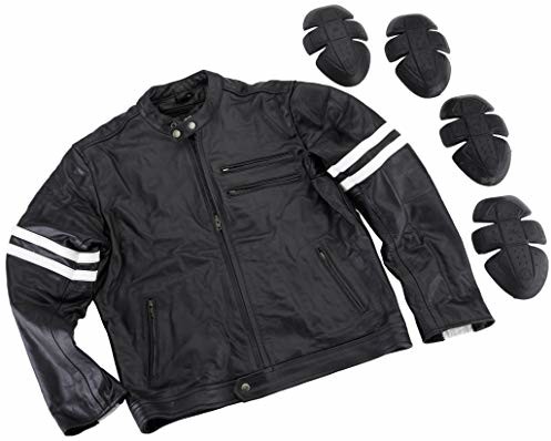 Bikers Gear Australia Gear The Rocker motocykl czarna skórzana kawiarnia Racer kurtka CE1621-1 PU pancerz, biała, UK 38 EU 48 średnia LJ1030-W-M