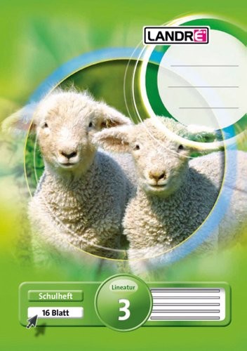 Landré Landre 100050090 zeszyt 16-kartkowy A4, w wąskie linie, numer rodzaju linii 3 (z marginesem), gramatura 80 g/m, cienki, bezdrzewny papier do pisania, zestaw 10 sztuk, 3 wzory okładek 100050090