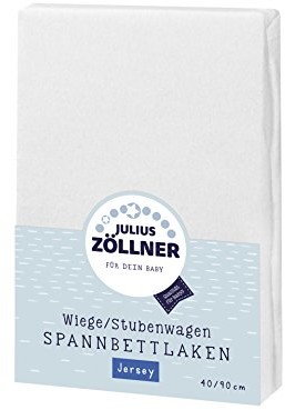 Zollner Julius 8330013100 Jersey prześcieradło z gumką do kołyski 90 x 40 i wózków wiklinowych, kolor: biały