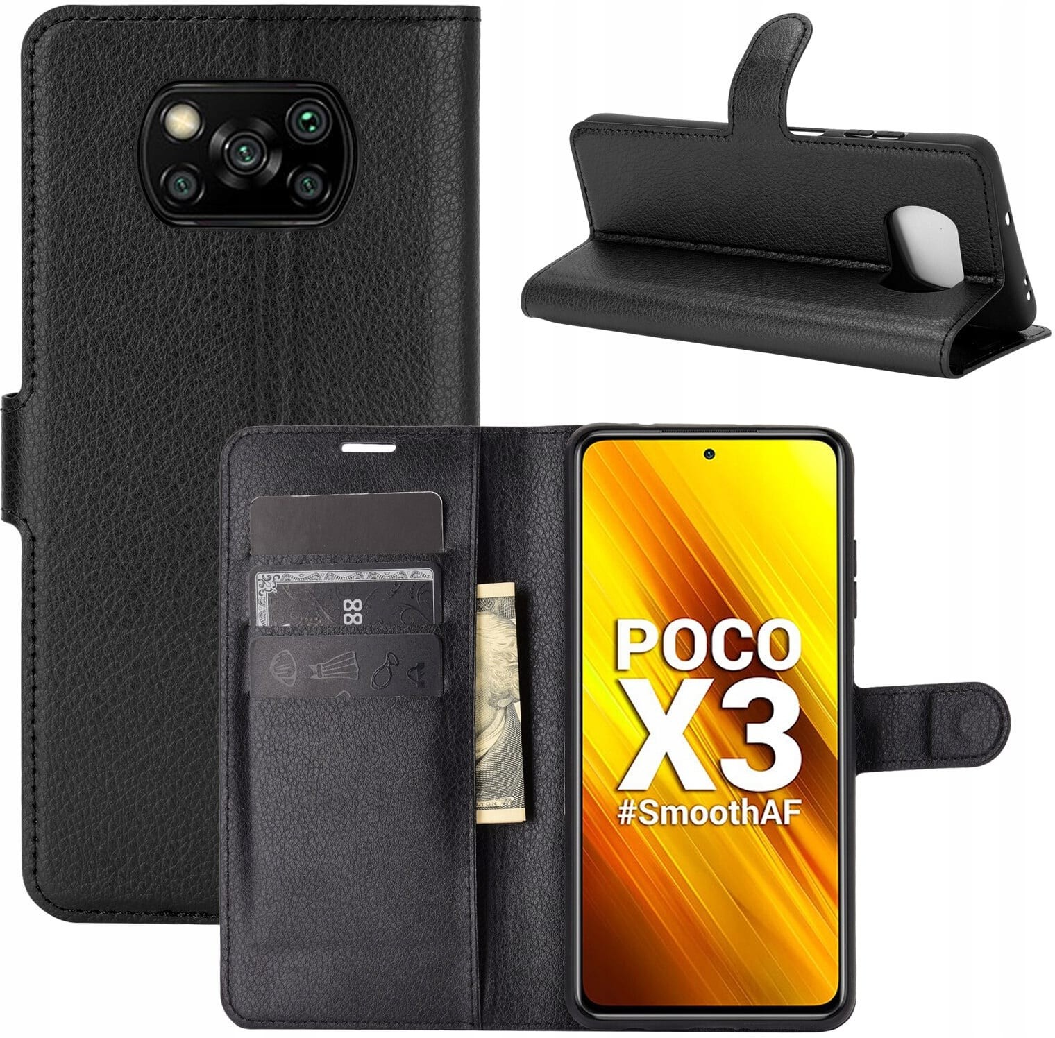 Litchi Etui z klapką LITCHI Xiaomi Poco X3/X3 Pro/X3 NFC | Czarny