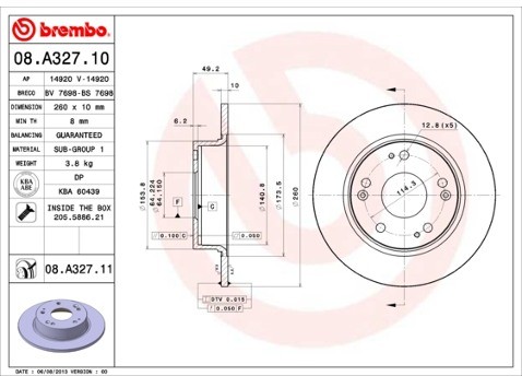 BREMBO Tarcza hamulcowa 08.A327.11