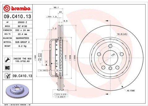 BREMBO Tarcza hamulcowa (1 sztuka) 09.C410.13