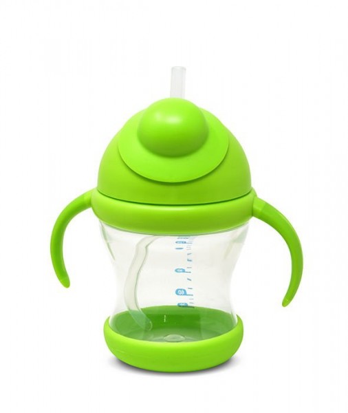 Poupy Poupy - Kubek Niekapek ze Słomką i Uchwytami, Zielony, 200 ml, 6m+