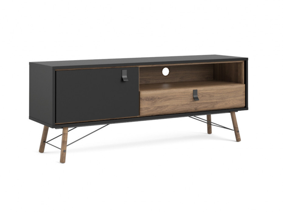 Vente-Unique Szafka RTV FURESO - 1 drzwiczki i 1 szuflada - Kolor: orzech i antracyt