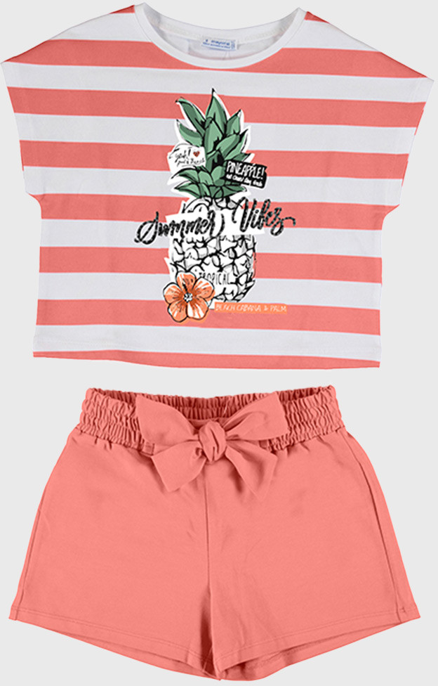 Mayoral Moda Infantil, S:A.U. KOMPLET dziewczęcego T-shirtu i krótkich spodenek Mayoral Summer Vibes