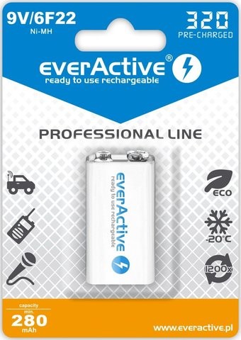 EverActive Akumulator 6F22/9V Professional line 320mAh ready to use Ni-MH