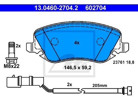 ATE KLOCKI HAM 13.0460-2704.2 LANCIA THESIS 2.0T,2.4 02-, 2.4JTD 03- 13.0460-2704.2