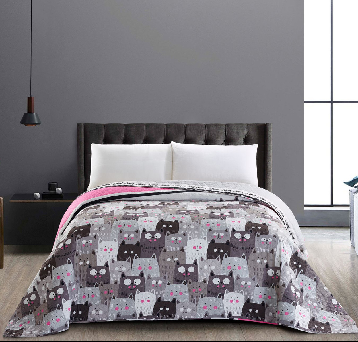 DecoKing DecoKing - Narzuta dwustronna - Cat's Invation - Szary 170x210 cm