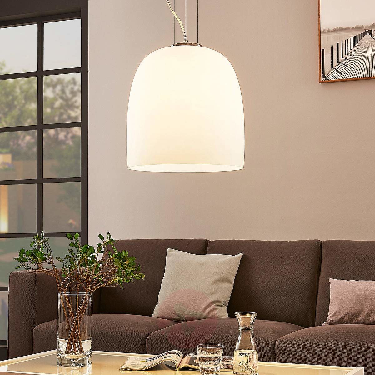 Lampenwelt com Szklana lampa wisząca Noam, okrągła, biała, 35 cm