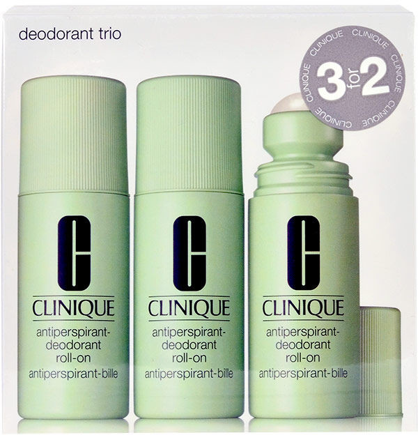 Clinique Deodorant Trio zestaw 225 ml 3x 75 ml Antiperspirant-Deodorant Roll-On dla kobiet