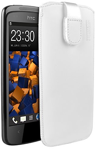Mumbi etui z prawdziwej skóry, kompatybilne z HTC Desire 500, (języczek z funkcją wyciągania, pomoc przy wyciąganiu), białe HTC Desire 500