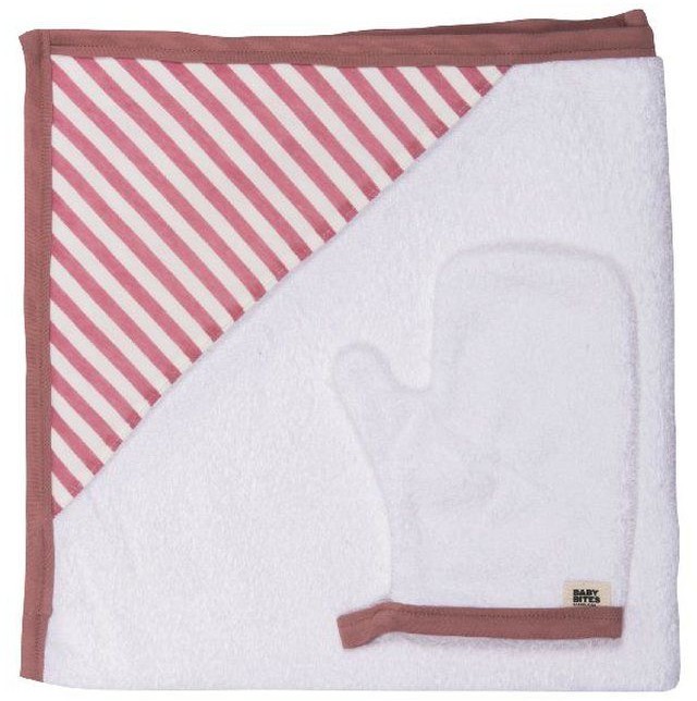 BABY BITES Baby Bites Ręcznik z kapturkiem 85 x 85 cm + myjka Sailor Pink