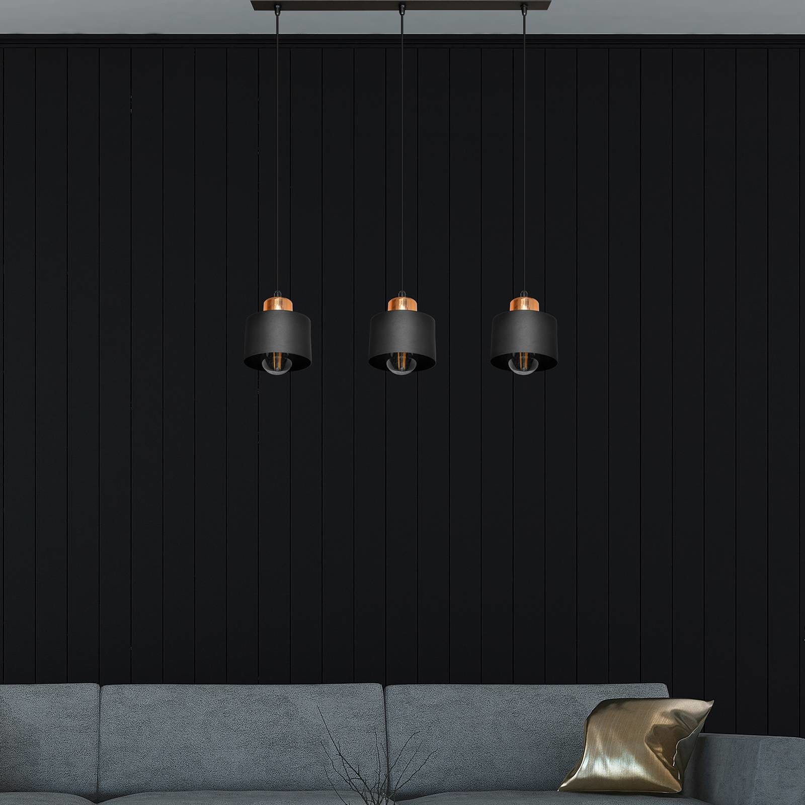 Euluna Lampa wisząca Edison II, podłużna, 3-punktowa