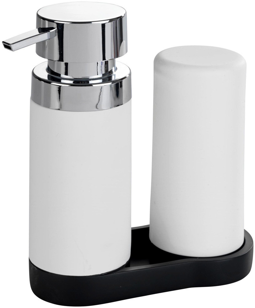 Wenko Dozownik do mydła w płynie i pojemnik na kosmetyki Easy Squeez-e kolor biały silikon plastik podstawa zestaw 2w1 marka B07FPRWDNM