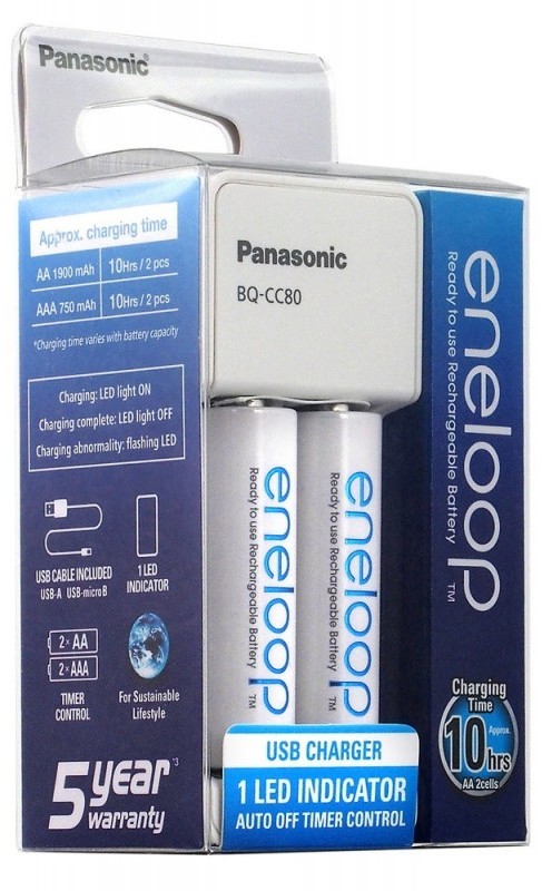Panasonic ładowarka Eneloop BQ-CC80 USB + 2 x R6 Eneloop 2000 mAh