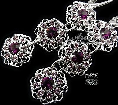 Swarovski Nowe Unikat Kolczyki Amethyst Feeling